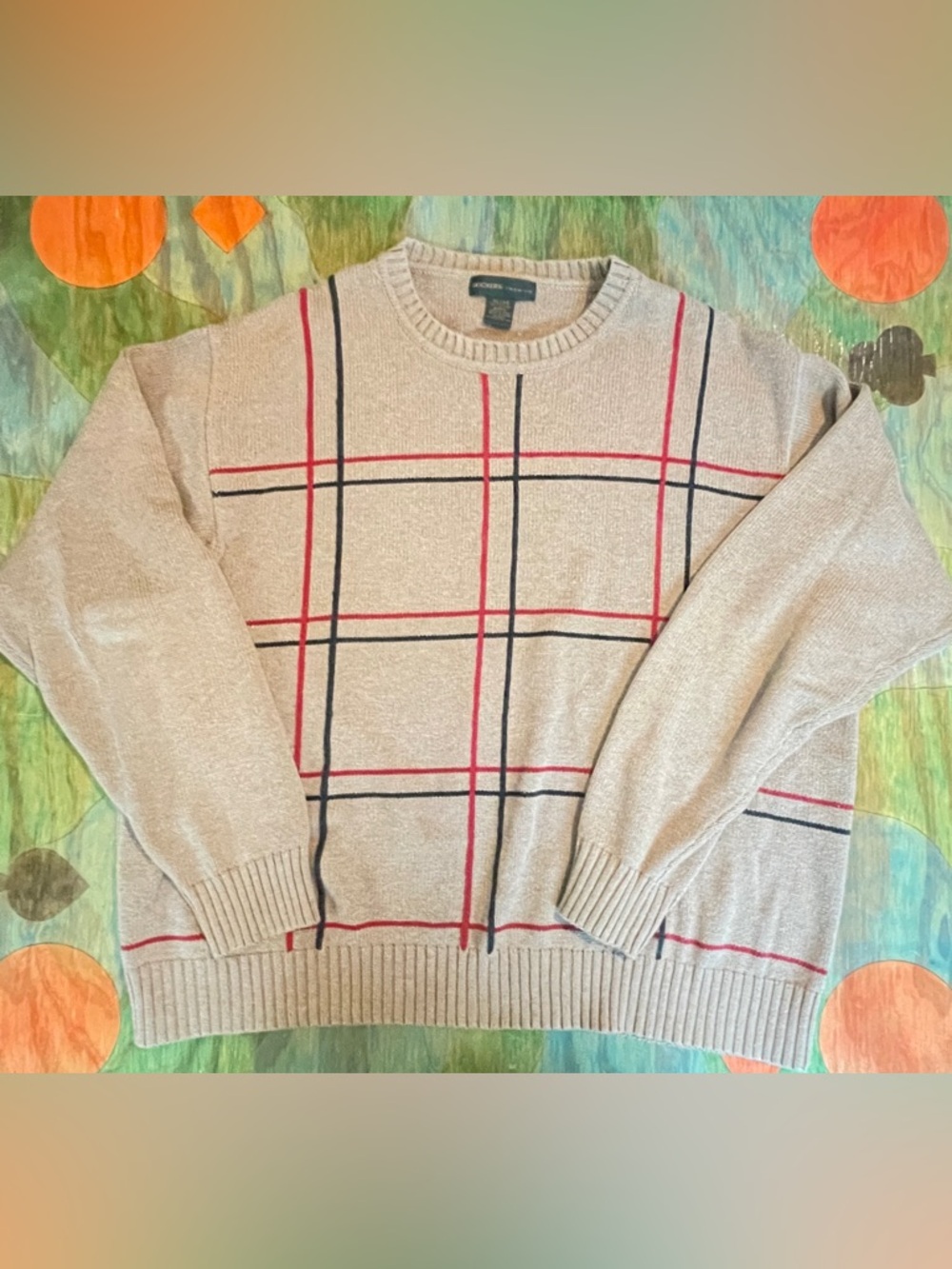 Vintage 90s Dockers Premium Sweater Mens Brown Cotton Multicolored Crewneck Knii